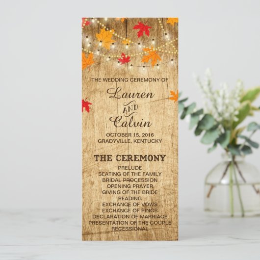 Landesfeierungsprogramm für Hochzeit im Herbst Programm (Stehend Vorderseite)