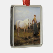 Landfrauen, die ein Pferd zum Wasser nehmen Ornament Aus Metall (Rechts)