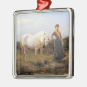 Landfrauen, die ein Pferd zum Wasser nehmen Ornament Aus Metall (Links)