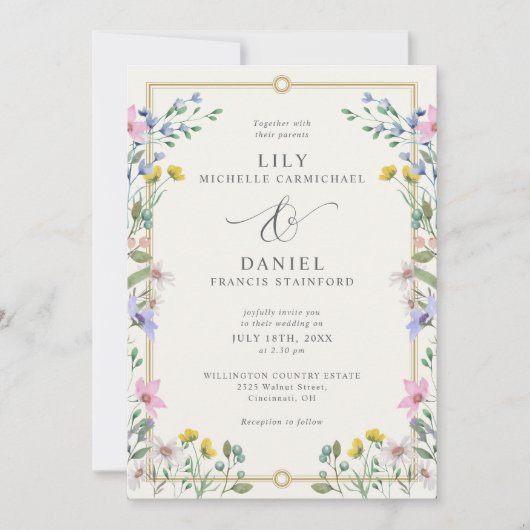 Landgarten Florale QR-Code-Hochzeit Einladung (Vorderseite)