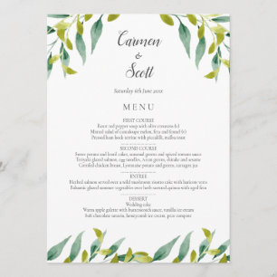 Landgarten-Grün-Hochzeitsmenü Menükarte