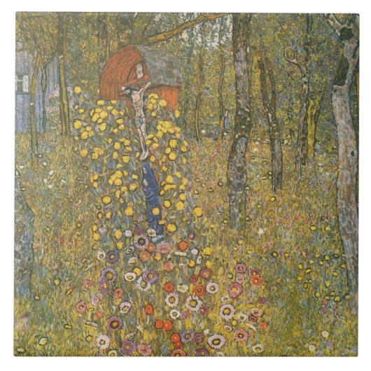 Landgarten mit Kruzifix (von Gustav Klimt) Fliese (Vorderseite)