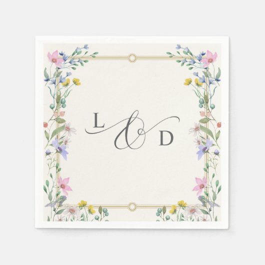 Landgarten-Wildblumen-Blumen-Monogramm-Hochzeit Serviette (Vorderseite)