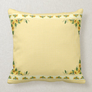 Landgelbe Gingham-Sonnenblumen Kissen