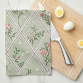 Landgrün Vintage Blume  Geschirrtuch (Viertel Falte)