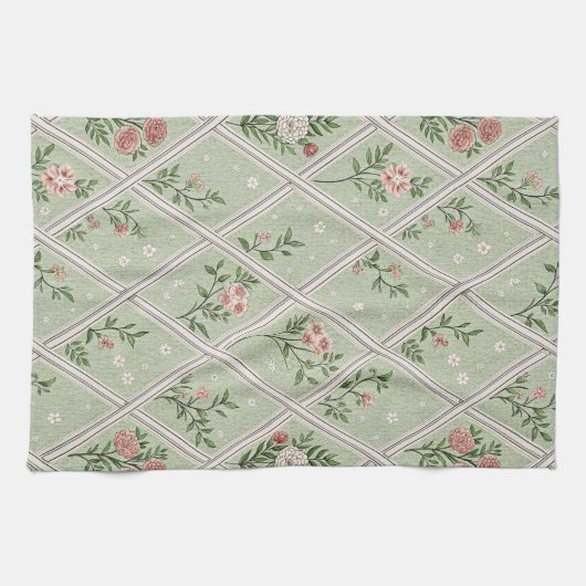 Landgrün Vintage Blume  Geschirrtuch (Horizontal)