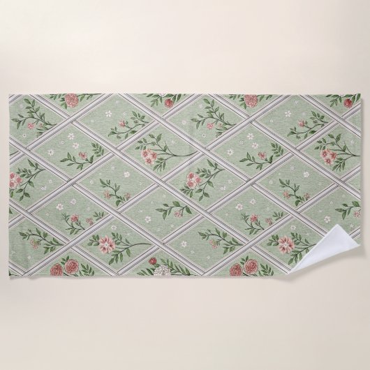 Landgrün Vintage Blume Strandtuch (Vorderseite)