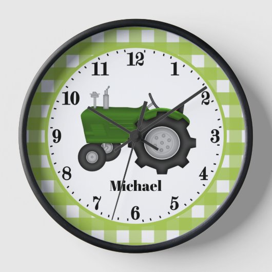 Landgrüne Traktor mit Namen Jungs Zimmer Dekoratio Uhr (Vorderseite)