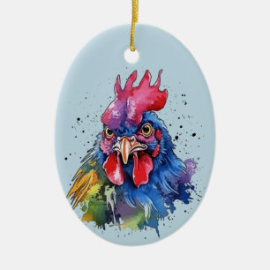 Landhahn Hühner Wasserfarbenstil Keramik Ornament