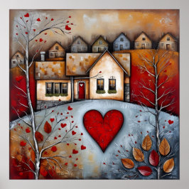 Landhaus auf dem Hügel Grunge Ai Art Poster