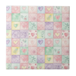 Landhaus-Blumen-Patchwork-Gingham-Pastell Fliese