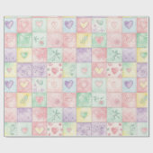 Landhaus-Blumen-Patchwork-Gingham-Pastell Geschenkpapier (Flach)