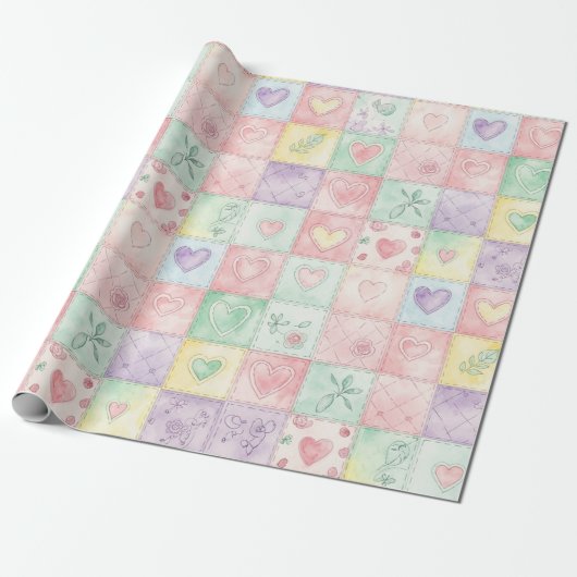 Landhaus-Blumen-Patchwork-Gingham-Pastell Geschenkpapier (Ungerollt)