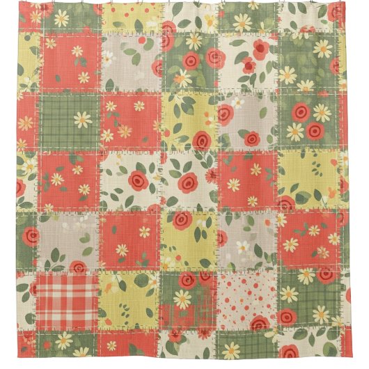 Landhaus-Blumen-Patchwork-Muster Duschvorhang (Vorderseite)