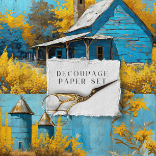 Landhaus Blumen Rustikale Vintage-Textur-Decoupage Geschenkpapier Set