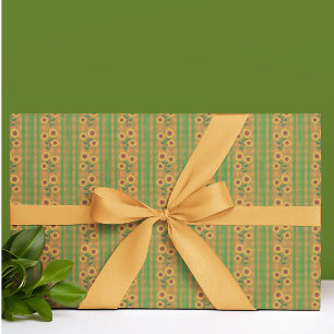 Landhaus-Braun-Grün-Gelbe Sonnenblumen Geschenkpapier