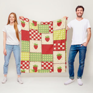 Landhaus-Erdbeer-Gingham-Blumenmuster Fleecedecke