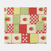 Landhaus-Erdbeer-Gingham-Blumenmuster Fleecedecke (Vorderseite (Horizontal))