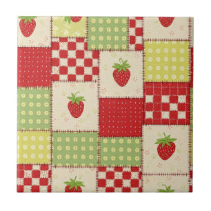 Landhaus-Erdbeer-Gingham-Blumenmuster Fliese