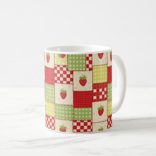 Landhaus-Erdbeer-Gingham-Blumenmuster Kaffeetasse (VorderseiteRechts)