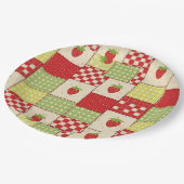 Landhaus-Erdbeer-Gingham-Blumenmuster Pappteller (Schrägansicht)
