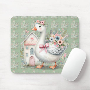 Landhaus-Gans-Blumenhaus-Szene Mousepad