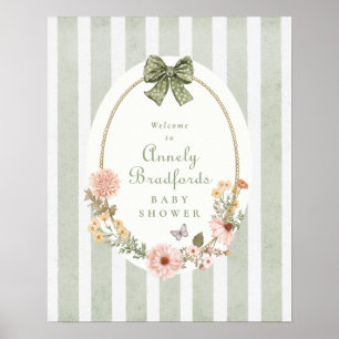 Landhaus-Gingham-Blumenmädchen-Willkommensschild Poster