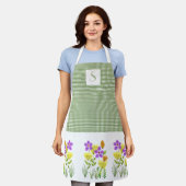 Landhaus Grün Gingham mit Wildblumen Monogramm  Schürze (Getragen)