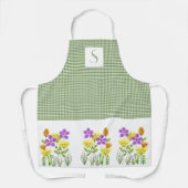Landhaus Grün Gingham mit Wildblumen Monogramm  Schürze (Vorderseite)