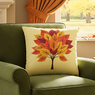 Landhaus-Herbstdeko mit Herbstbaum-Design Kissen