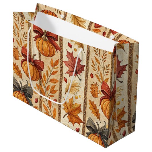 Landhaus-Kürbis-Bogen Herbstmuster Große Geschenktüte (Vorderseite Schrägansicht)