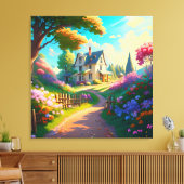 Landhaus mit Blume Garten Leinwanddruck (Insitu (Wohnzimmer))