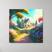 Landhaus mit Blume Garten Leinwanddruck (Vorderseite)