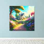 Landhaus mit Blume Garten Leinwanddruck (Insitu (Holzboden))