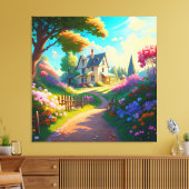 Landhaus mit Blume Garten Leinwanddruck (Insitu (Wohnzimmer))