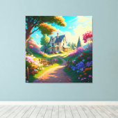 Landhaus mit Blume Garten Leinwanddruck (Insitu (Holzboden))