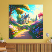 Landhaus mit Blume Garten Leinwanddruck (Insitu (Wohnzimmer))