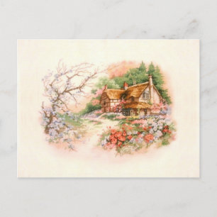 Landhaus mit Blumen Postkarte