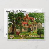 Landhaus mit Hühnern Postkarte (Vorne/Hinten)