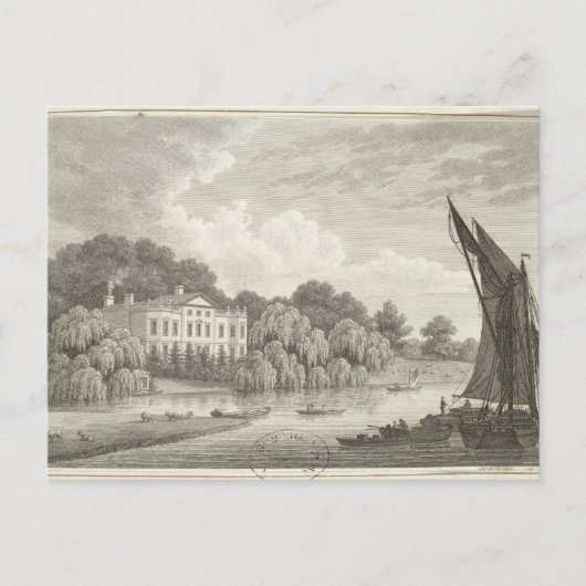 Landhaus mit See und Boote Postkarte (Vorderseite)