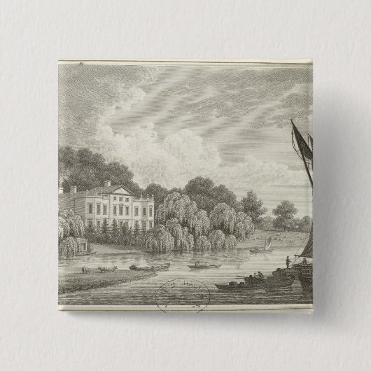 Landhaus mit See und Booten Button (Vorderseite)