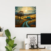 Landhaus mit sonnendurchfluteter Landwirtschaft Poster (Heimbüro)