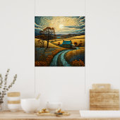 Landhaus mit sonnendurchfluteter Landwirtschaft Poster (Küche)