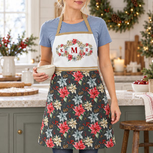 Landhaus-Poinsettien-Weihnachtsmonogramm-Geschenk Schürze