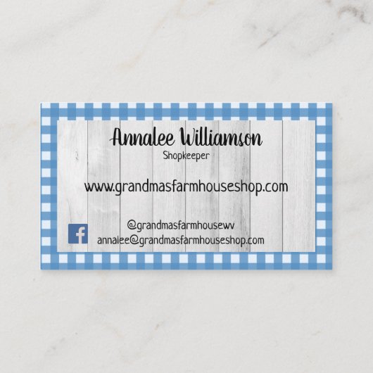 Landhaus Primitive Gingham auf Holz Visitenkarte (Rückseite)
