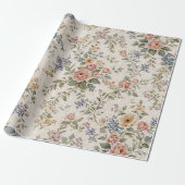 Landhaus-Rosa-Blau-Blumenmuster Geschenkpapier (Ungerollt)