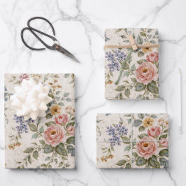 Landhaus-Rosa-Blau-Blumenmuster Geschenkpapier Set