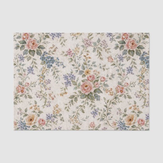 Landhaus-Rosa-Blau-Blumenmuster Seidenpapier (Vorderseite)