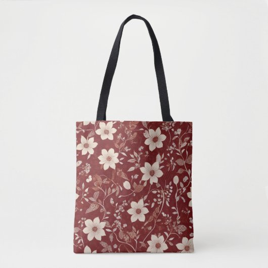 Landhaus-Rot-Cottage-Botanischer-Blumenmuster Tasche (Vorderseite)