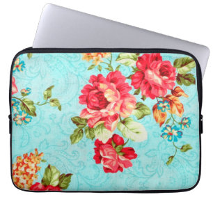 Landhaus-Rot-Rosen-Blumen-Laptop-Hülle Laptopschutzhülle
